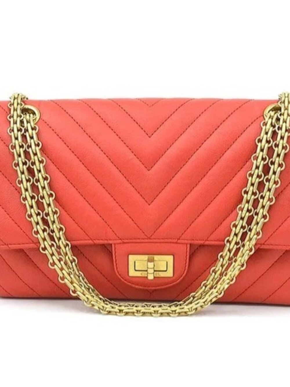 Auth CHANEL 2.55 Chain Shoulder Bag Red/Gold Leather/Metal - 90184a